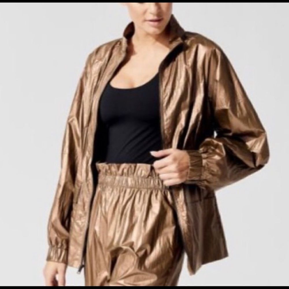 Carbon 38 Gold Crinkle Track Jacket Lace Back XS